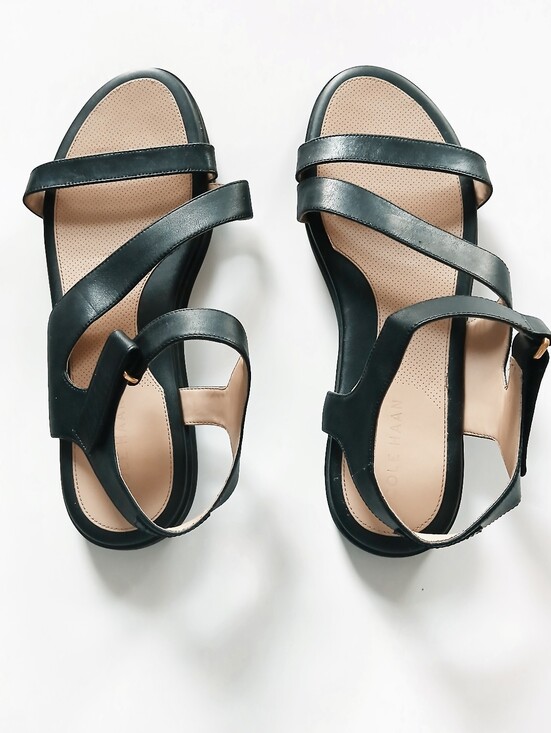 Cole Haan Shoes - EUC Cole Haan Mirabelle Women's Strappy Flat Black Leather Sandals, Size 10B